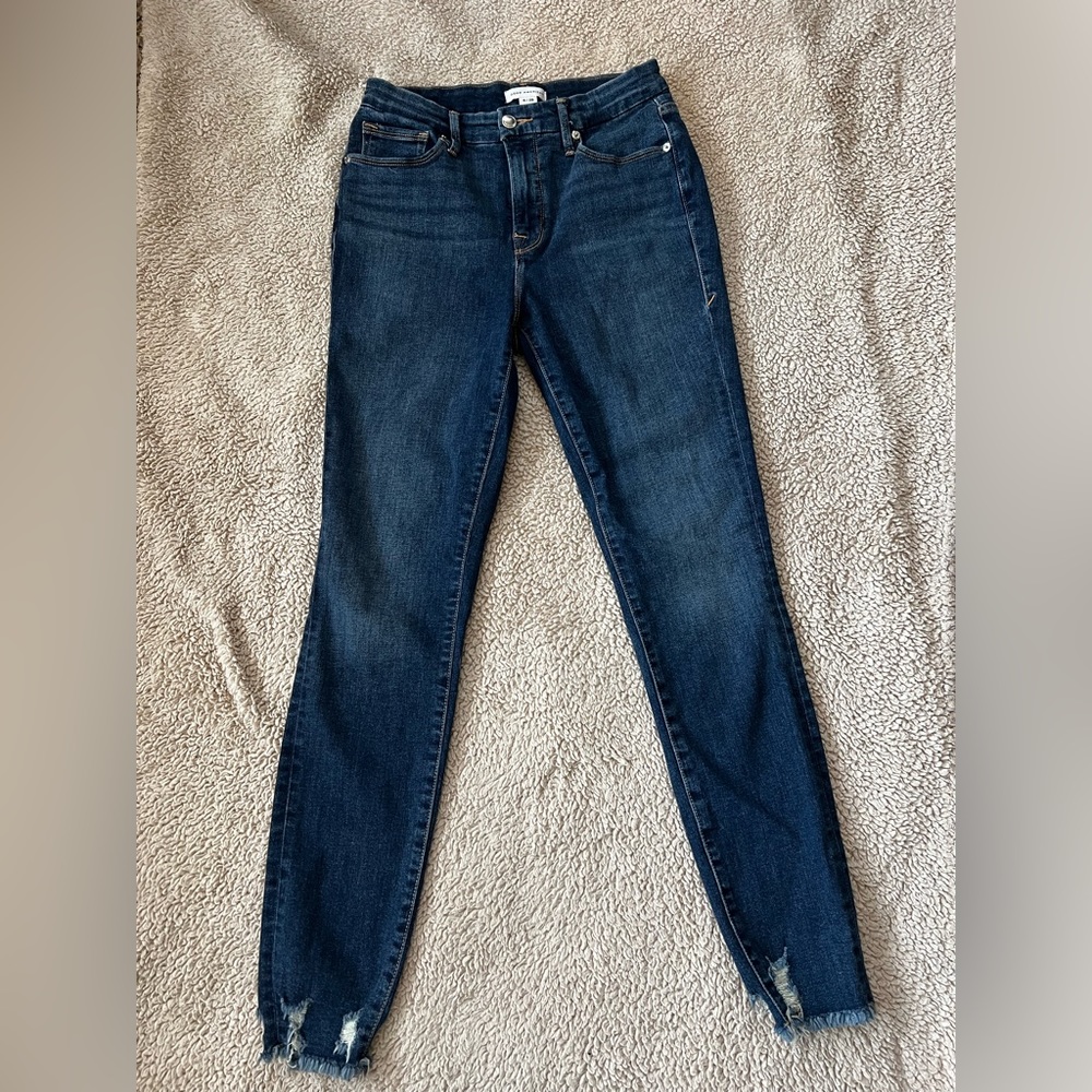 Good American High Rise Skinny Distressed Hem Jeans 6/28